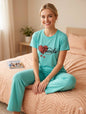 Women’s Friends Forever Print Pajama Set – Soft Short Sleeve Lounge & Sleepwear