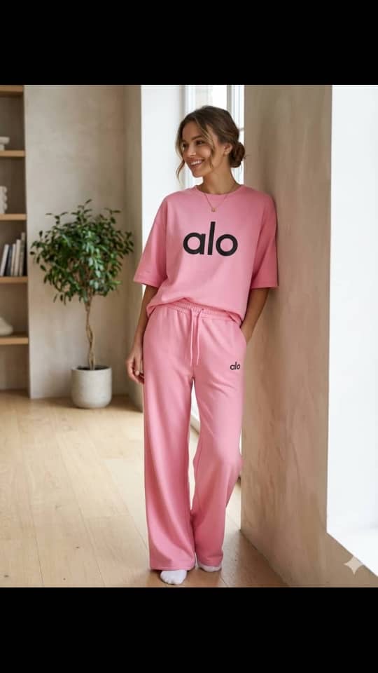 omen’s Pink Oversized Lounge Set – Short Sleeve T-Shirt & Wide Leg Pants Casual Loungewear