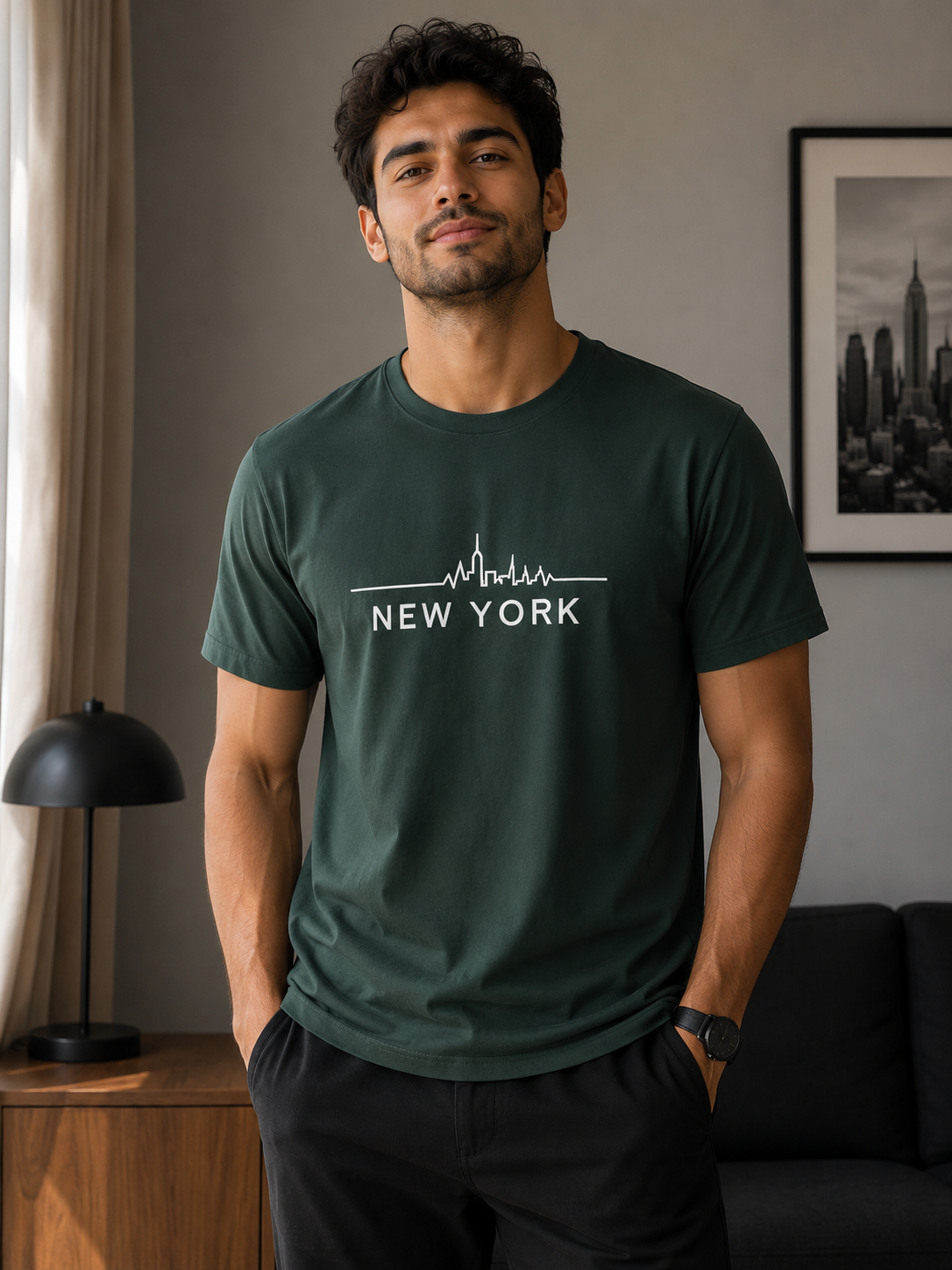 Men’s New York Skyline Graphic Print T-Shirt – Premium Cotton Casual Short Sleeve Tee