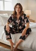 Women’s Teddy Bear Print Button-Up Pajama Set – Soft Short Sleeve Loungewear