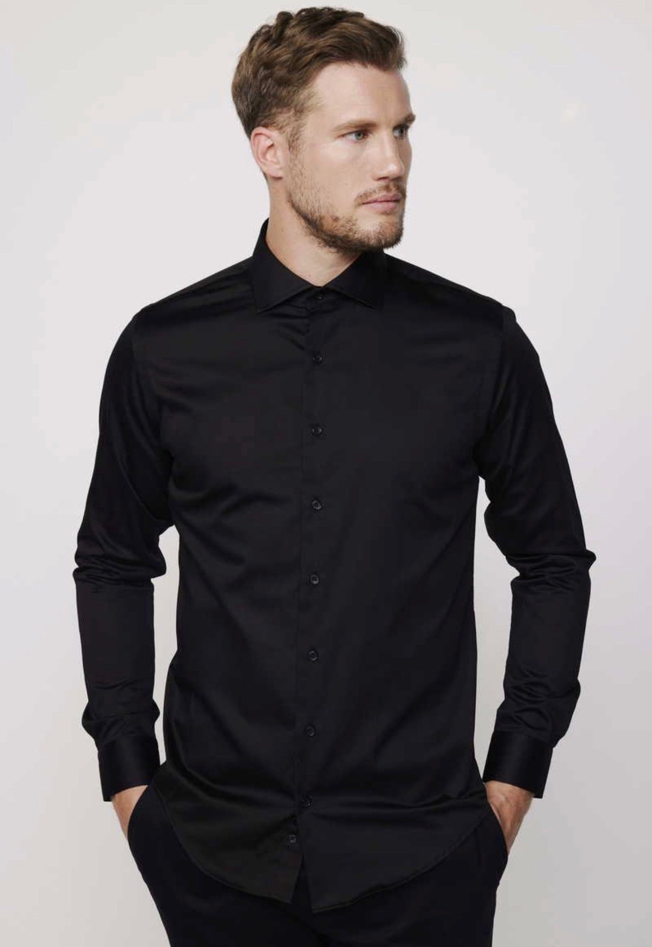 Men’s Premium Black Dress Shirt – Slim Fit Long Sleeve Button-Up Formal Shirt