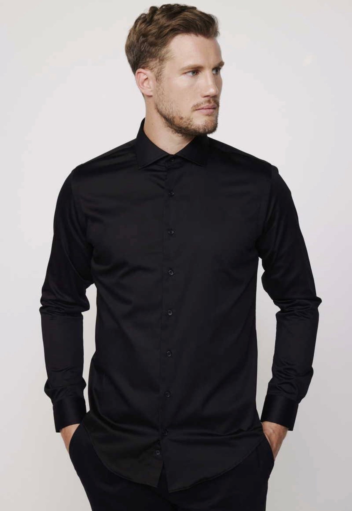 Men’s Premium Black Dress Shirt – Slim Fit Long Sleeve Button-Up Formal Shirt