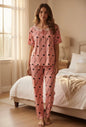 Women’s Pink Heart Print Pajama Set – Soft Short Sleeve Sleepwear & Loungewear