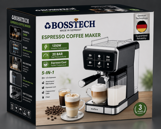 BOSSTECH 5-in-1 Espresso Coffee Maker – 1350W, 20 Bar