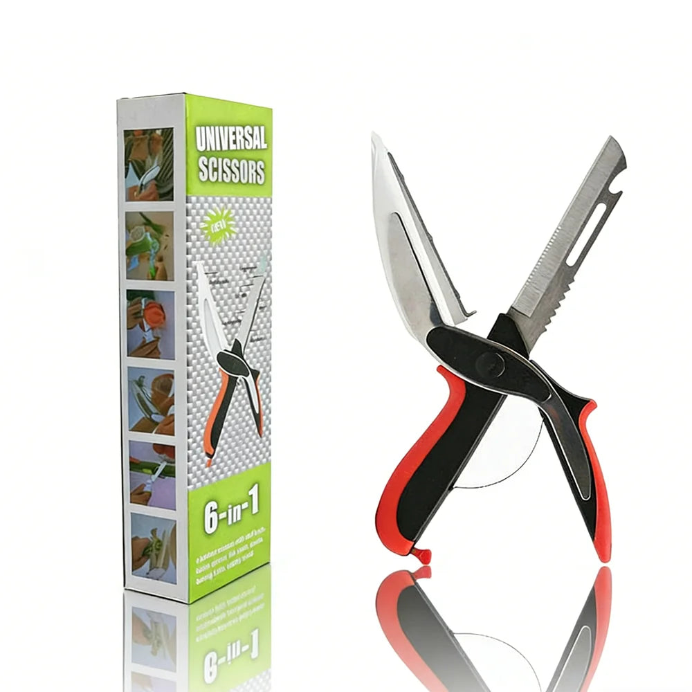 Dobeli Separable Stainless Steel Barbecue Steak Cutting Shear Household Vegetable Scissors 6 in 1 Multi Kitchen Tool Fruit Knife
